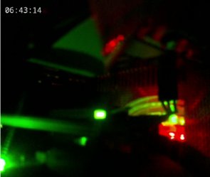 Camera view of the LEDs on FPGA board pi11